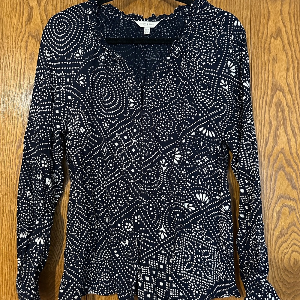 Lucky Brand Navy and White Patterned Top